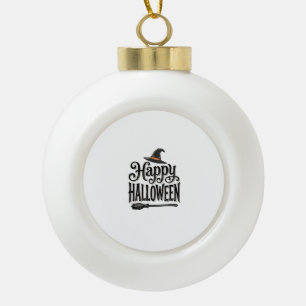 Vintage Happy Halloween Witch Hat Shirt Design_1 Ceramic Ball Christmas Ornament