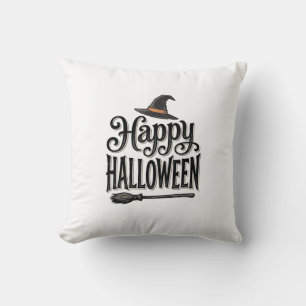 Vintage Happy Halloween Witch Hat Shirt Design_1 Cushion