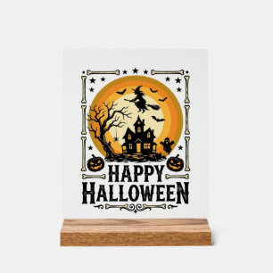 Vintage Happy Halloween Witch Moon Shirt Design_1 Acrylic Sign