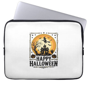 Vintage Happy Halloween Witch Moon Shirt Design_1 Laptop Sleeve