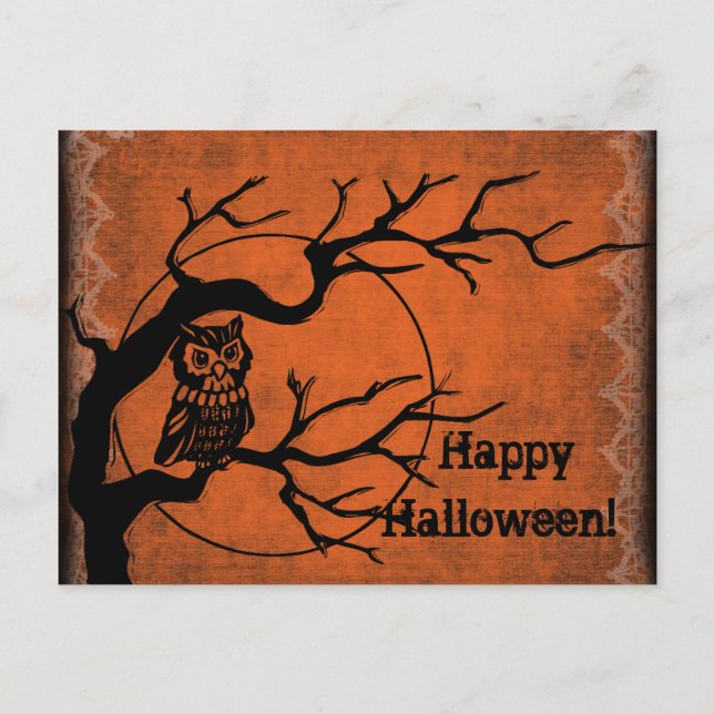 Vintage Happy Halloween with Owl Holiday Postcard (Front)