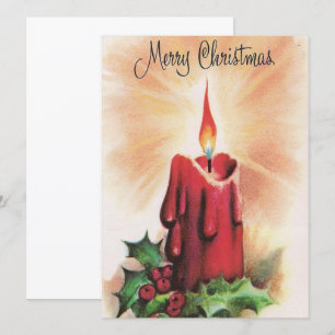 Vintage Happy Holidays Christmas Candle Holiday Card