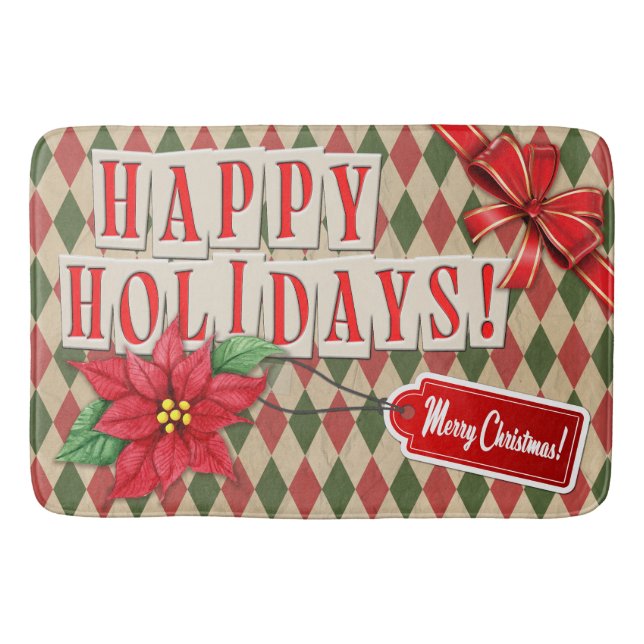 Vintage Happy Holidays Retro Wrapping Paper Bath Mat (Front)