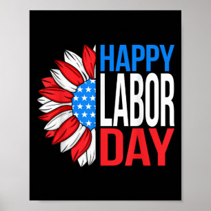 Vintage Happy Labour Day Patriotic Sunflower Labou Poster
