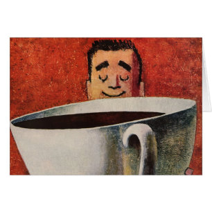 Vintage Happy Man Drinking Giant Cup of Coffee