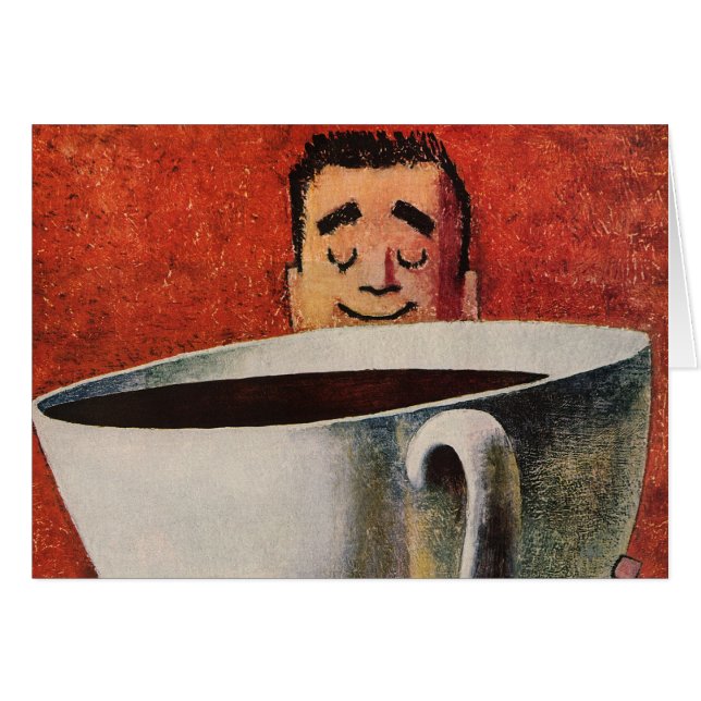 Vintage Happy Man Drinking Giant Cup of Coffee (Front Horizontal)