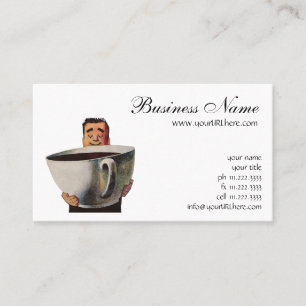 Vintage Happy Man Drinking Giant Cup of Coffee Business Card