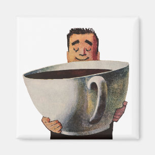 Vintage Happy Man Drinking Giant Cup of Coffee Magnet