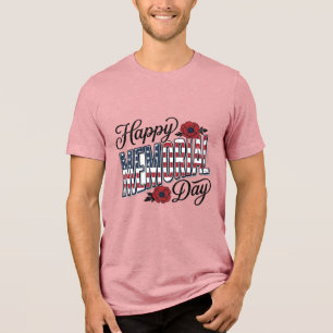 Vintage Happy Memorial Day Poppy Flag Shirt Design