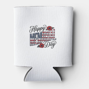 Vintage Happy Memorial Day Poppy Flag Shirt Design Can Cooler