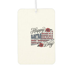 Vintage Happy Memorial Day Poppy Flag Shirt Design Car Air Freshener