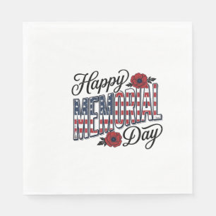 Vintage Happy Memorial Day Poppy Flag Shirt Design Napkin