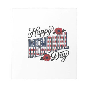 Vintage Happy Memorial Day Poppy Flag Shirt Design Notepad