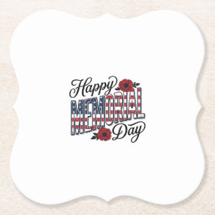 Vintage Happy Memorial Day Poppy Flag Shirt Design Paper Coaster
