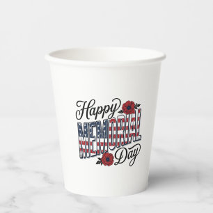 Vintage Happy Memorial Day Poppy Flag Shirt Design Paper Cups