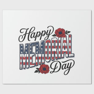 Vintage Happy Memorial Day Poppy Flag Shirt Design Wrapping Paper