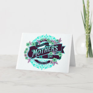 Vintage Happy Mother's Day Green Purple Floral Card