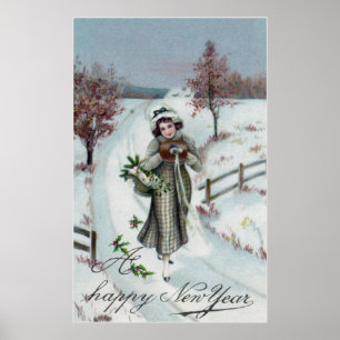 Vintage Happy New Year Art Poster