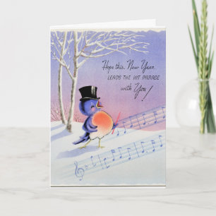 Vintage Happy New Year Bird Holiday Card