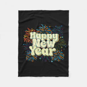 Vintage Happy New Year Fireworks New Year's Eve Ki Fleece Blanket