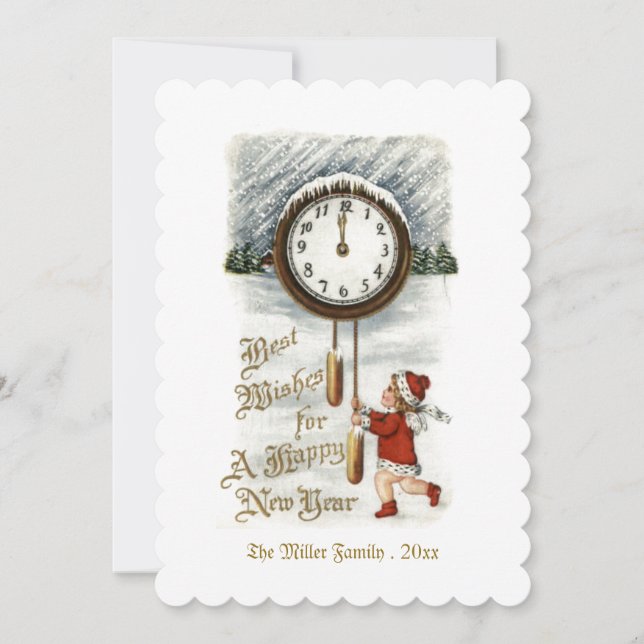 Vintage Happy New Year Greeting Holiday Card (Front)
