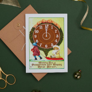 Vintage Happy New Years wishes victorian children Holiday Card