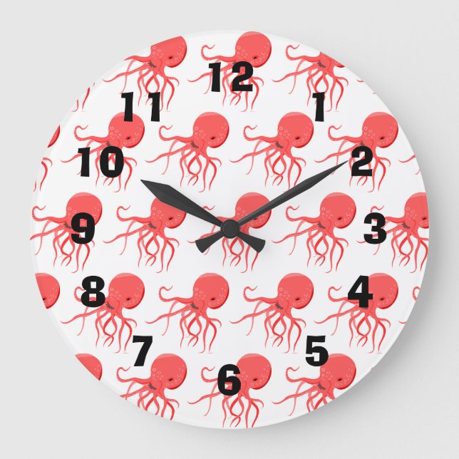 Vintage Happy Octopus Large Clock (Front)
