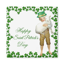 Vintage Happy Saint Patricks Day Hat Boy Hugs Lamb