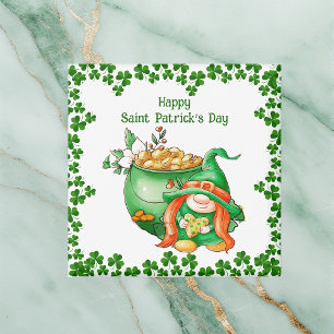 Vintage Happy Saint Patricks Day Pot of Gold Gnome Magnet