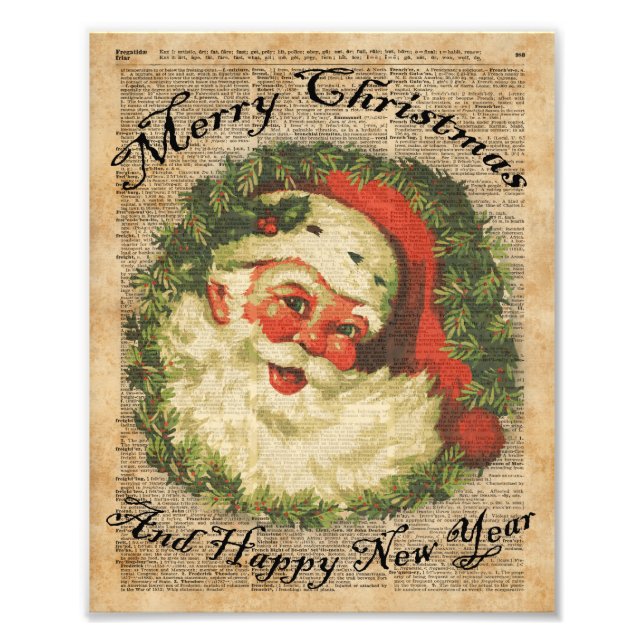 Vintage Happy Santa Christmas Greetings Art Photo Print (Front)