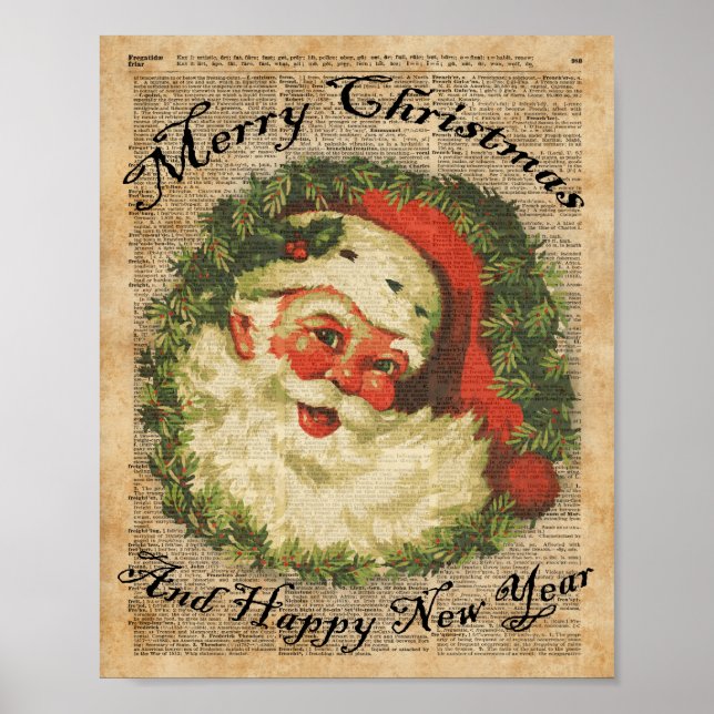 Vintage Happy Santa Christmas Greetings Art Poster (Front)