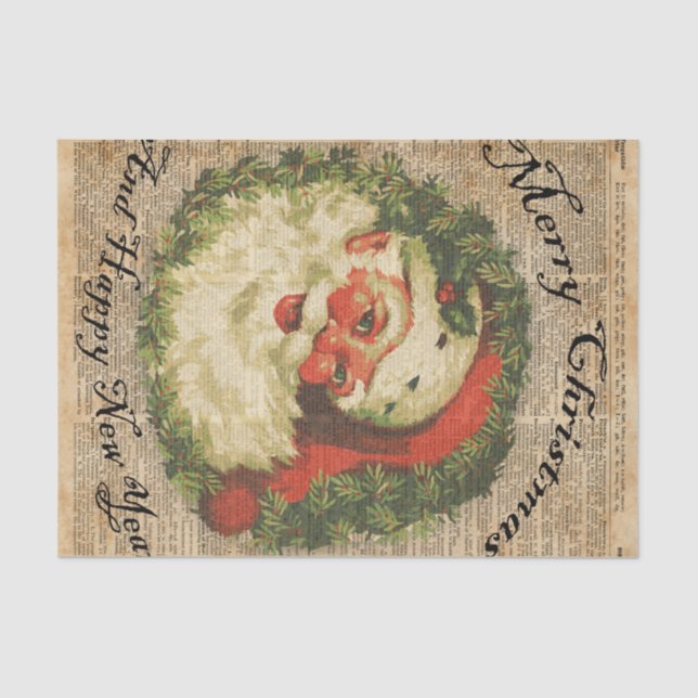 Vintage Happy Santa Christmas Greetings Art Tissue Paper (Front)