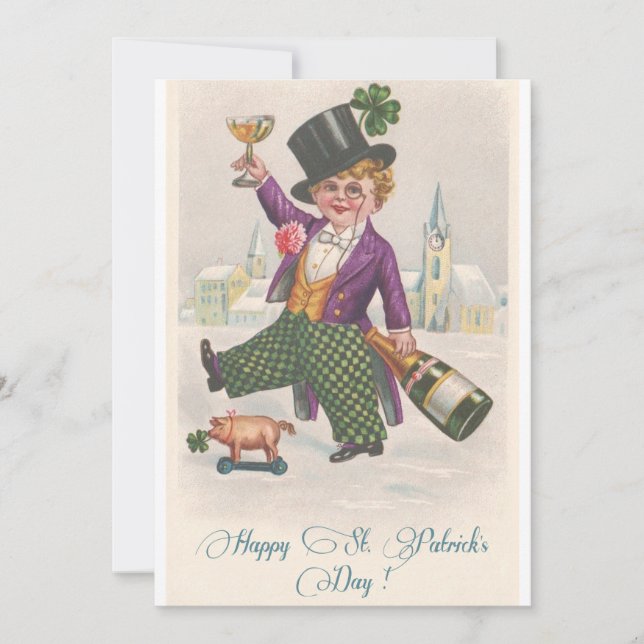 Vintage Happy St. Patrick's Day Champagne Boy Invitation (Front)