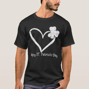 Vintage Happy St Patrick's Day Irish Shamrock Hear T-Shirt