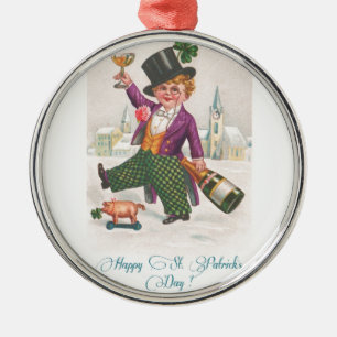 Vintage Happy St Patricks Day Shamrock Champagne Metal Tree Decoration