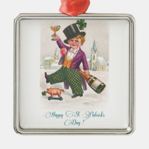 Vintage Happy St Patricks Day Shamrock Champagne Metal Tree Decoration