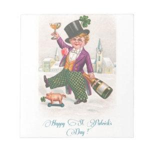 Vintage Happy St Patricks Day Shamrock Champagne Notepad