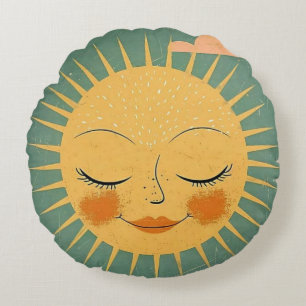 Vintage  Happy Sun  Round Cushion