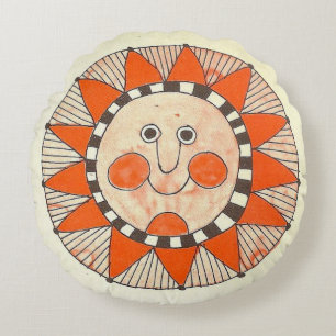 Vintage  Happy Sun  Round Cushion