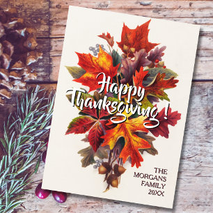 Vintage Happy Thanksgiving Autumn Leaves Card