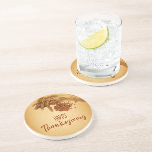 Vintage Happy Thanksgiving Wheat Corn Coaster