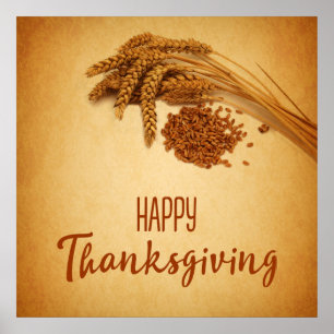 Vintage Happy Thanksgiving Wheat - Poster Print