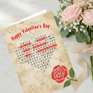 Vintage Happy Valentine's Day Card, Men, Heart Holiday Card