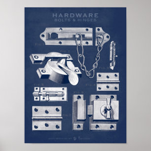Vintage Hardware Poster Bolts-Hinges Denim Blues
