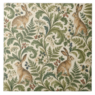 Vintage Hare Botanical Ceramic Tile