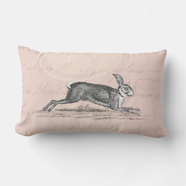 Vintage Hare Bunny Rabbit Illustration - Rabbits Lumbar Cushion (Front)