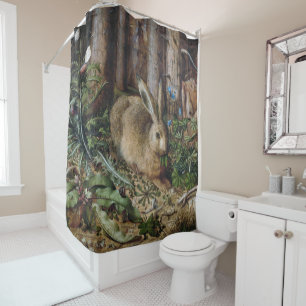 Vintage Hare Woodland Nature Dark Cottagecore Shower Curtain