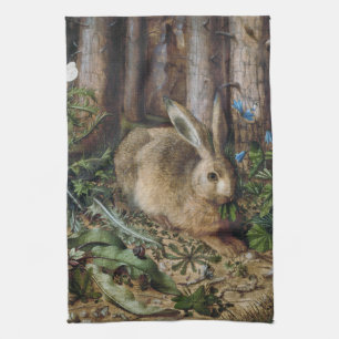 Vintage Hare Woodland Nature Dark Cottagecore Tea Towel
