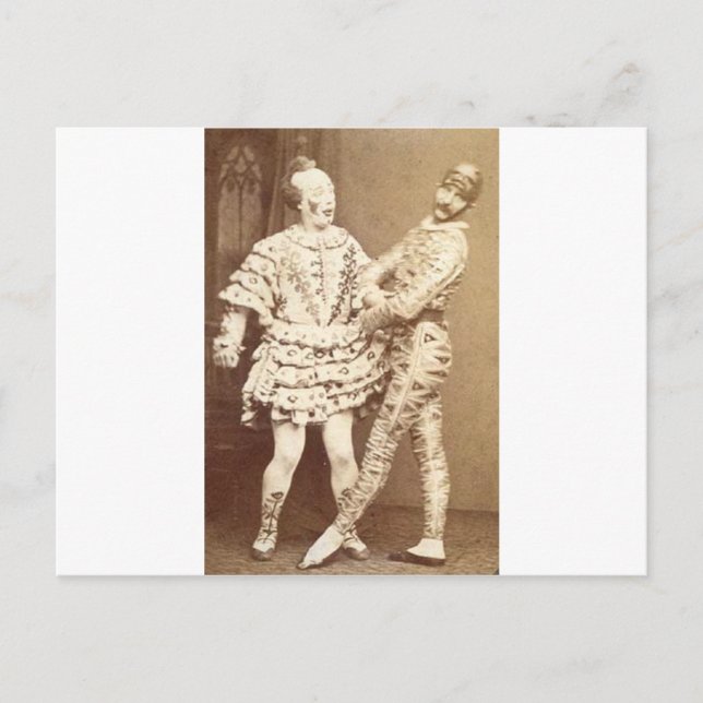 Vintage Harlequin & Clown Postcard (Front)