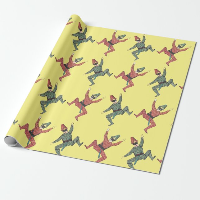 Vintage Harlequin Court Jesters Tumbling Party Wrapping Paper (Unrolled)
